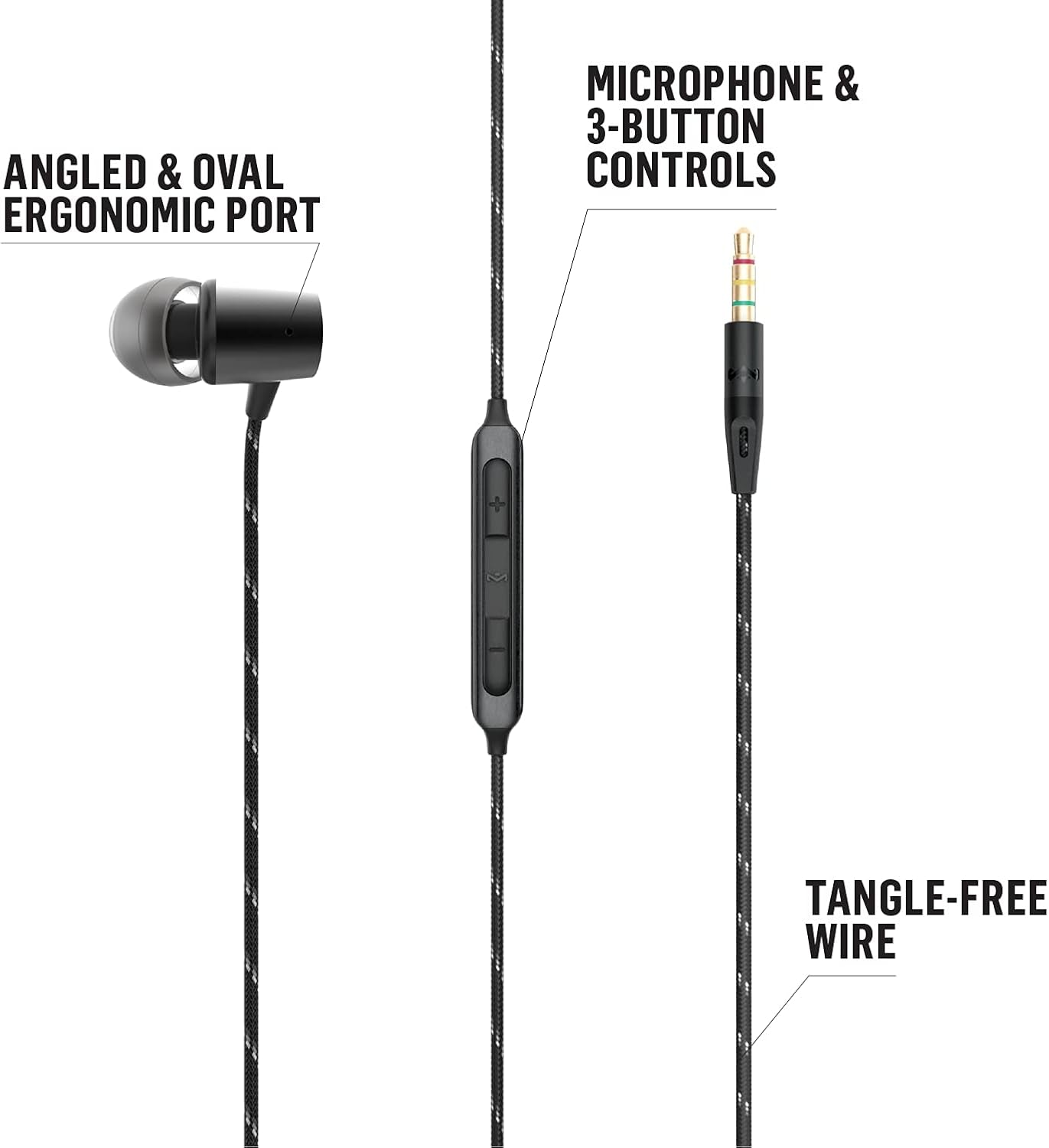Uplift 2: Wired Earphones with Microphone and Sustainable Materials (Black)