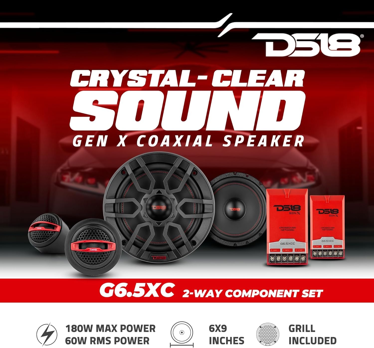 GEN-X6.5C Component Set - 6.5", 2-Way, 150W Max, 50W RMS, Black Paper Cone, Tetorn Dome Tweeters, 4 Ohms - Clarity Unparalled by Other Speakers in Their Class (2 Speakers)